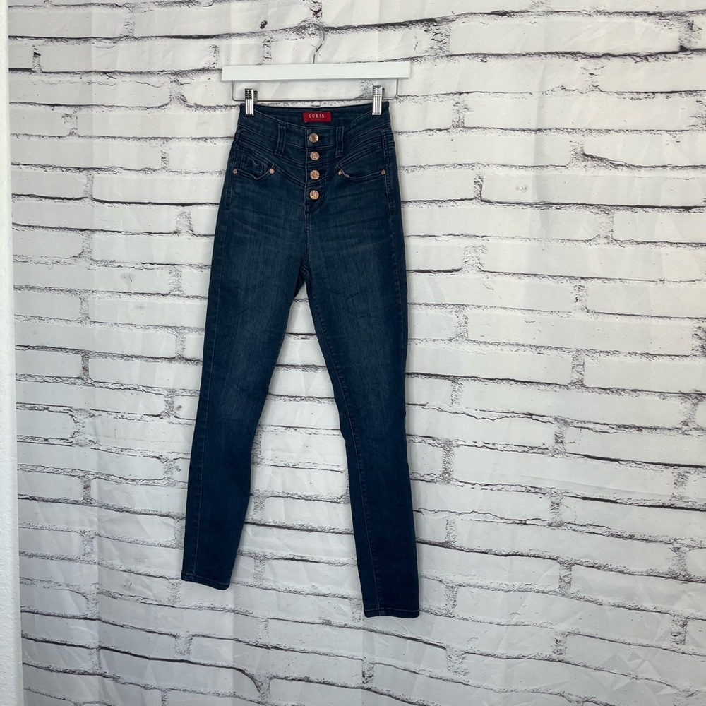 Guess High Rise Button Fly Skinny Jeans Dark Wash Women’s 25 Stretch Denim - Picture 9 of 17